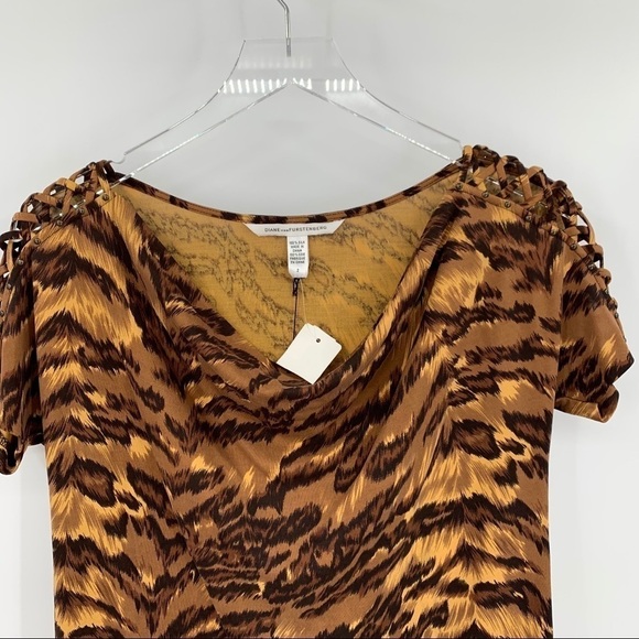 DVF Diane von Furstenberg Gorro Palace Tiger brown shift dress silk new 2 - Picture 2 of 6